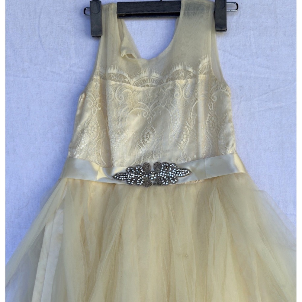 Trish Scully Girls 12 Lace Tulle Dress Butter Yellow Flower Girl Formal Occasion